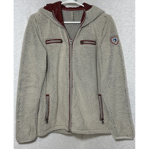 Kuhl Womens Small Sherpa Hoodie Jacket Full Zip Pockets Outdoor Fall Boho Beige - Picture 1 of 13